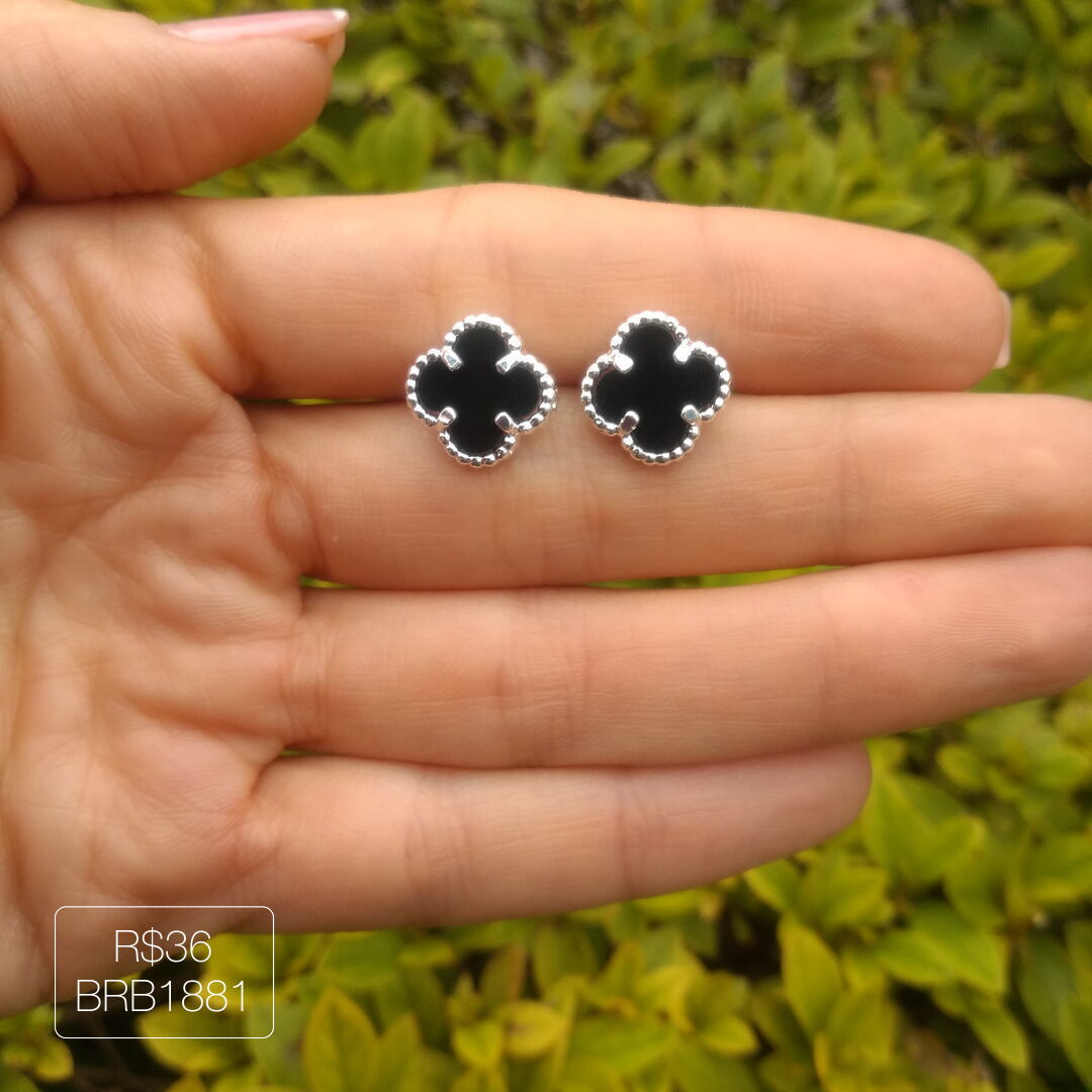 Brinco Pino Pequeno V@n Cleef Preto Prateado